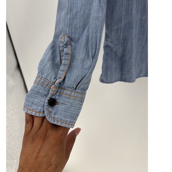 Vintage Saddlehorn denim like cotton embroidered southwestern button up size M - Picture 8 of 11